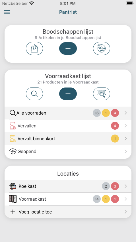 Pantrist App Interface