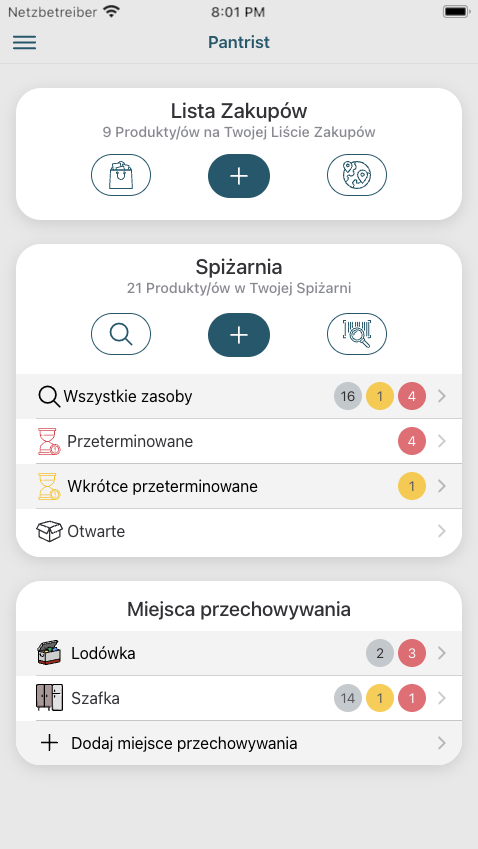Pantrist App Interface