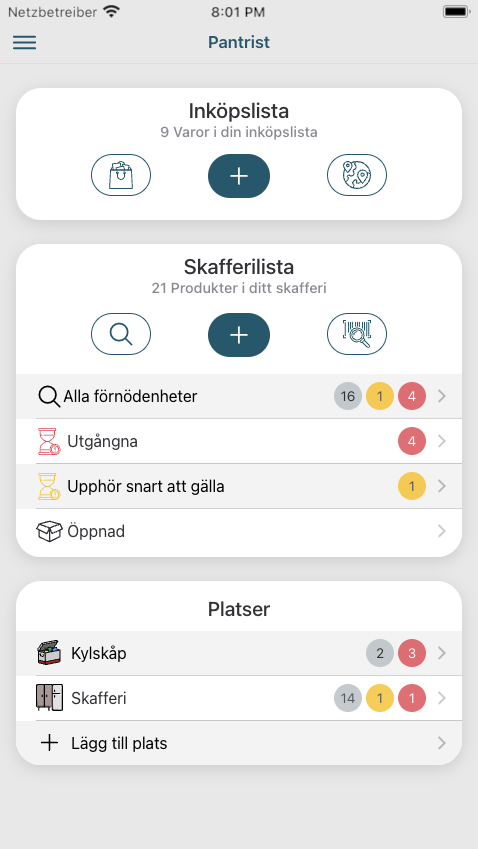 Pantrist App Interface