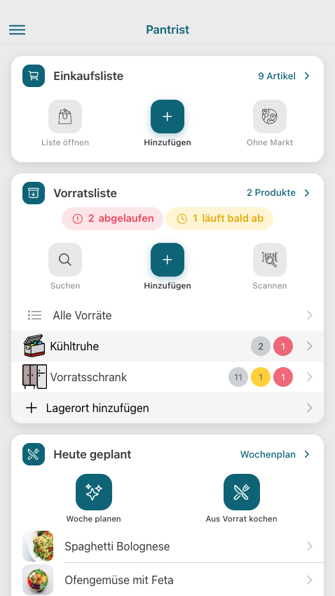 Pantrist App Interface