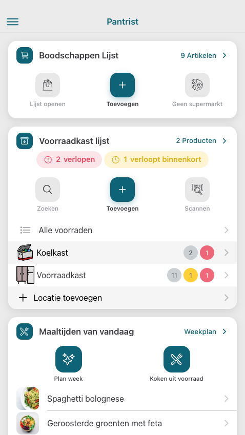 Pantrist App Interface