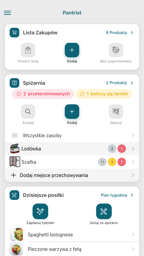 Pantrist App Interface
