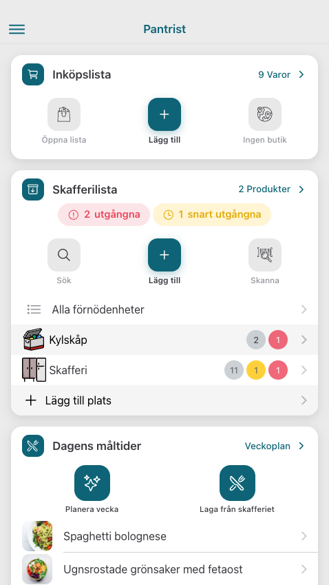Pantrist App Interface